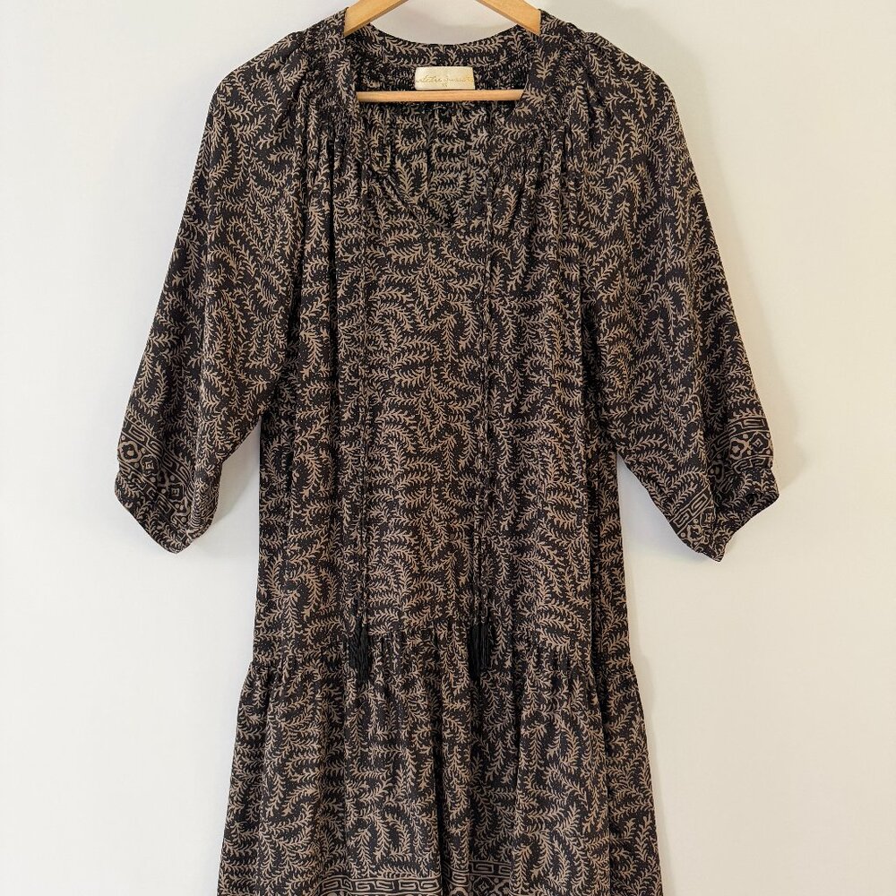 Natalie Martin Sammie Silk Dress Fern Print Black/Tan Sz XS